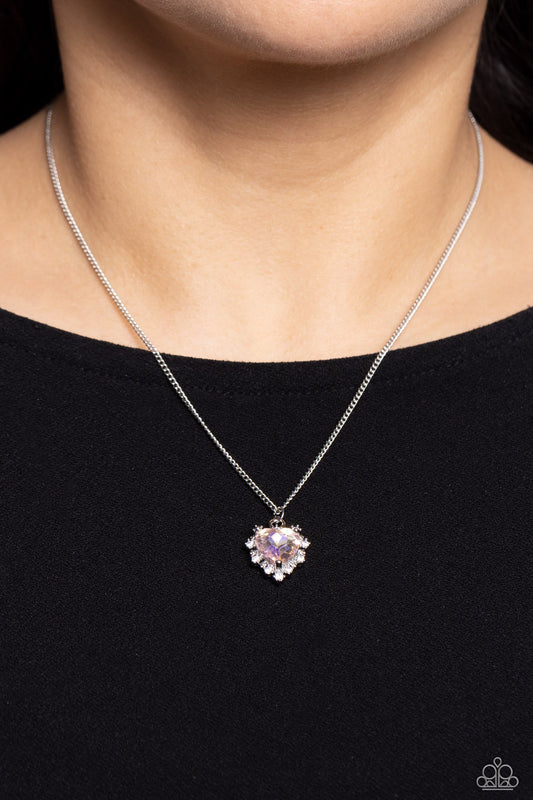 Be Still My Heart - Yellow UV Shimmer Heart Gem Pendant Paparazzi Necklace & matching earrings