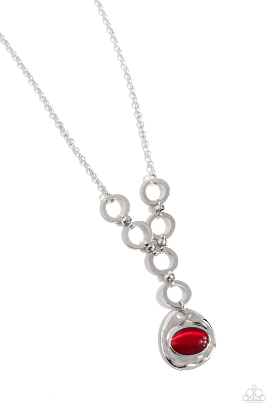Get OVAL It - Red Cat's Eye Stone Pendant Paparazzi Necklace & matching earrings