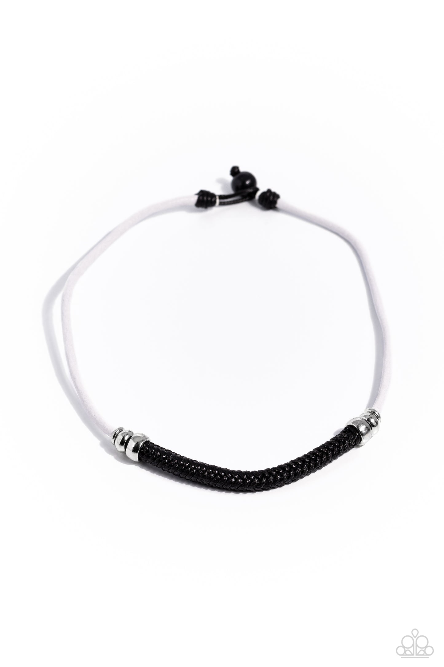 Corded Chivalry - White & Black Cording/Silver Accents Paparazzi Urban Necklace