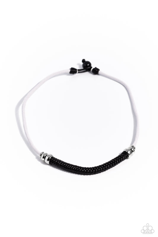 Corded Chivalry - White & Black Cording/Silver Accents Paparazzi Urban Necklace