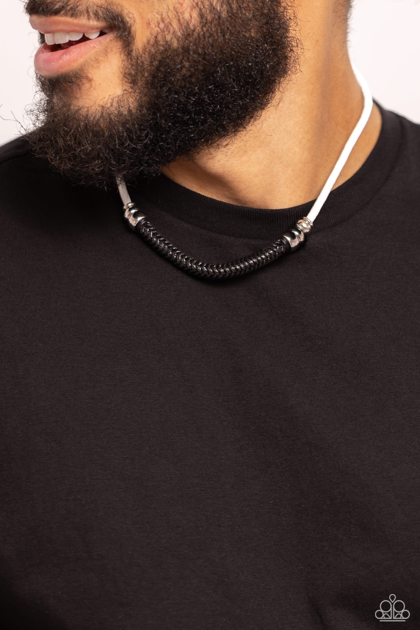 Corded Chivalry - White & Black Cording/Silver Accents Paparazzi Urban Necklace
