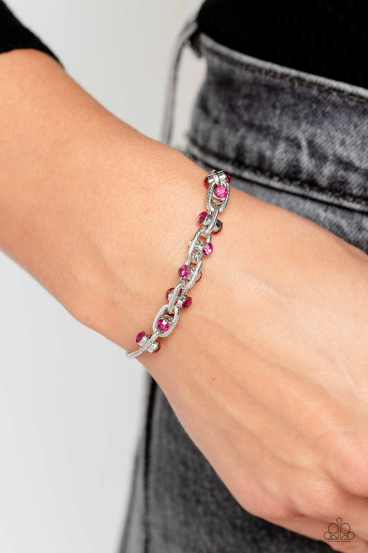 Intertwined Illusion - Pink Rhinestones/Silver Interlocking Oval Link Paparazzi Urban Bracelet