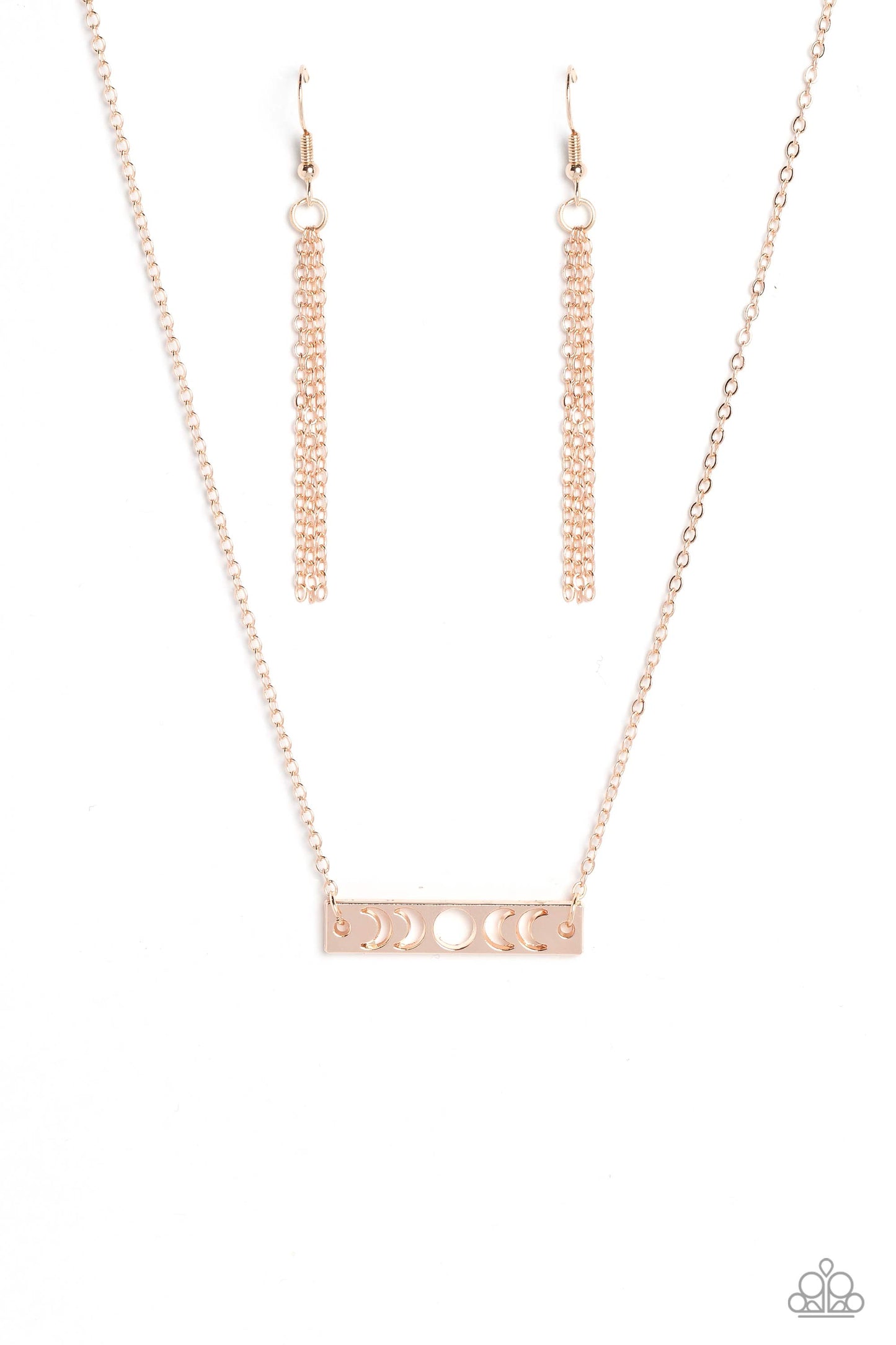 LUNAR or Later - Rose Gold Moon Phase Cut-Out Pendant Paparazzi Necklace & matching earrings