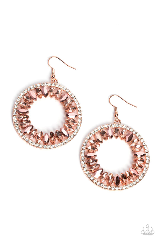 Wall Street Wreaths - Copper & Peach Marquise Cut Gems/White Rhinestone Paparazzi Earrings