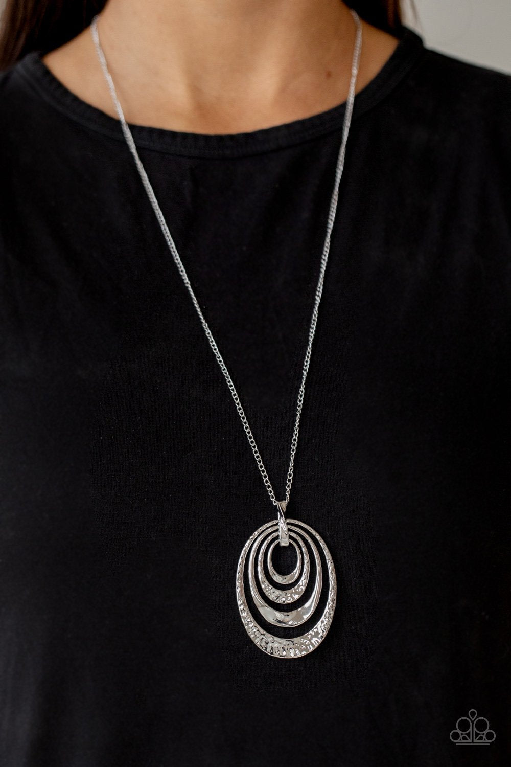 Renegade Ripples - Silver Asymmetrical Oval Pendant Paparazzi Necklace & matching earrings