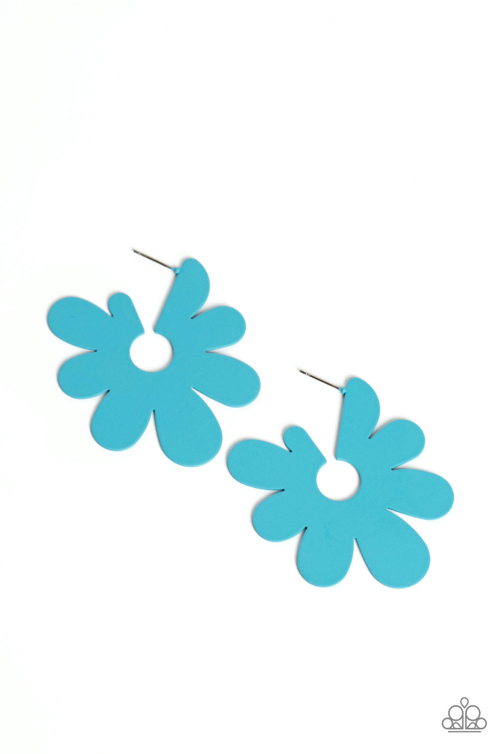 Flower Power Fantasy - Blue Asymmetrical Oversized Flower Hoop Paparazzi Earrings