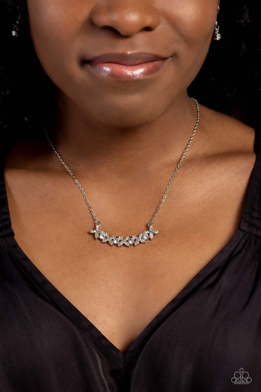Floral Fanfare - Yellow Iridescent Floral Paparazzi Necklace & matching earrings