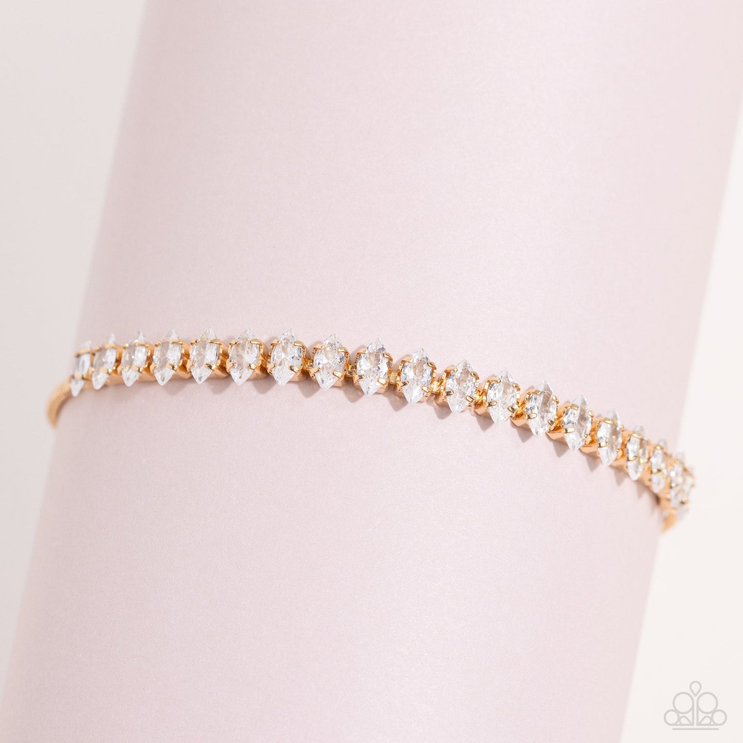 Dynamic Diamonds - Gold Snake Chain & Dainty Diamond Shape Rhinestone Paparazzi Urban Bracelet