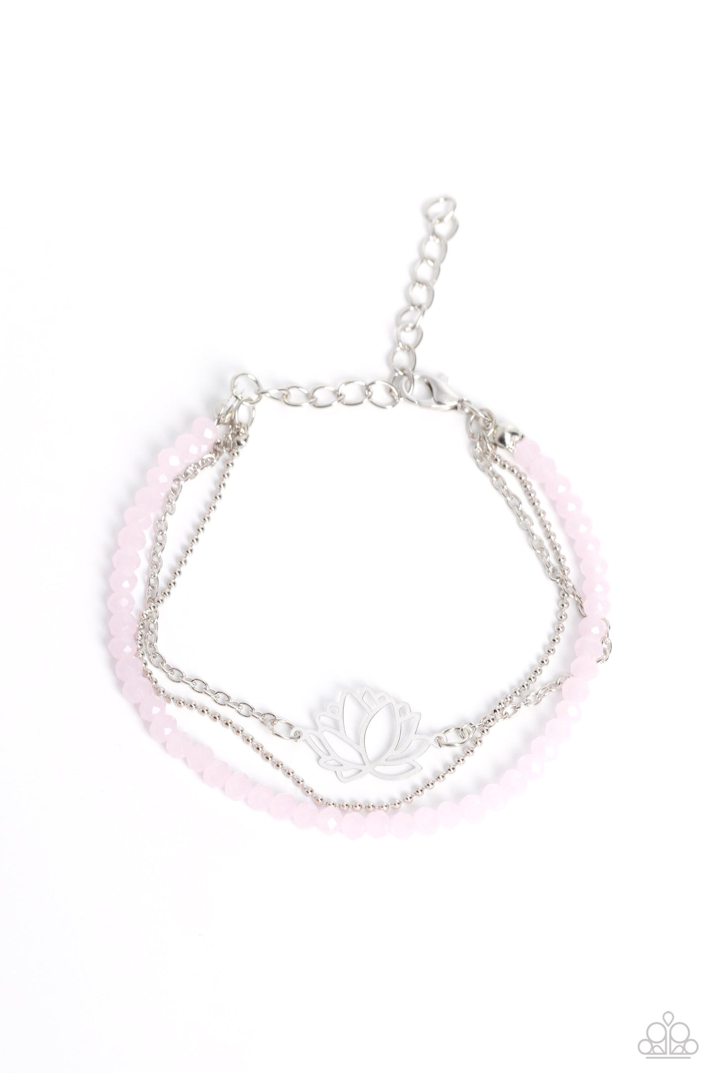 A LOTUS Like This - Pink Faceted Beads, Dainty Silver Chain, & Silver Lotus Charm Paparazzi Adjustable Bracelet