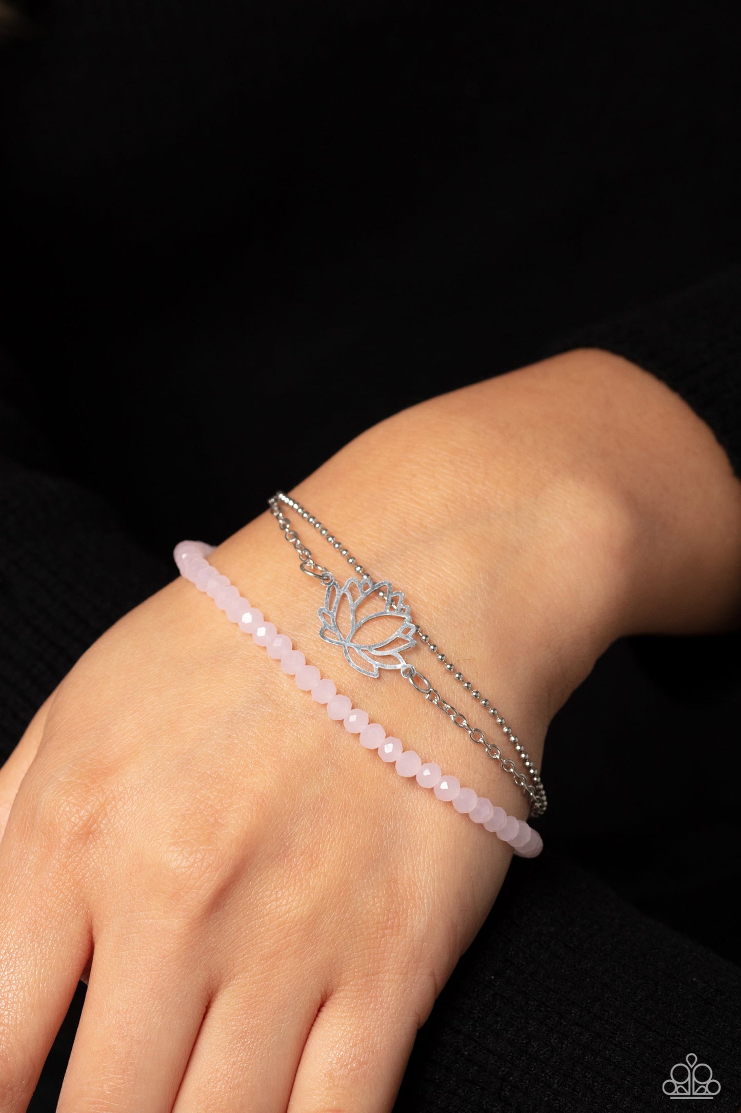 A LOTUS Like This - Pink Faceted Beads, Dainty Silver Chain, & Silver Lotus Charm Paparazzi Adjustable Bracelet