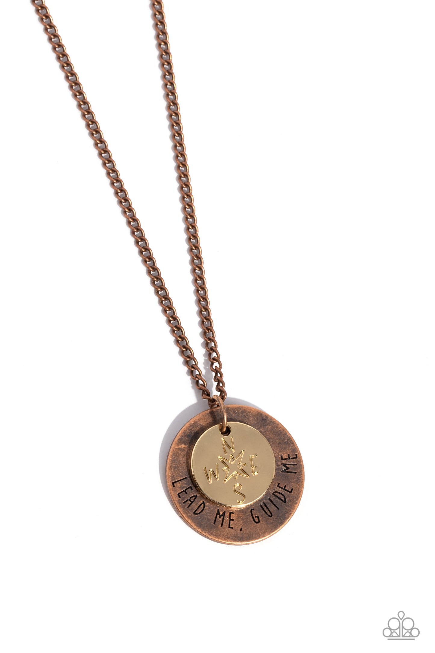 Gilded Guide - Copper/Gold Discs "LEAD ME GUIDE ME" Stamped Pendant Paparazzi Necklace & matching earrings