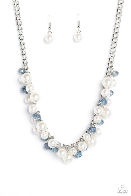 Glinting Goddess - Blue Crystal-Like Beads/White Pearl Paparazzi Necklace & matching earrings