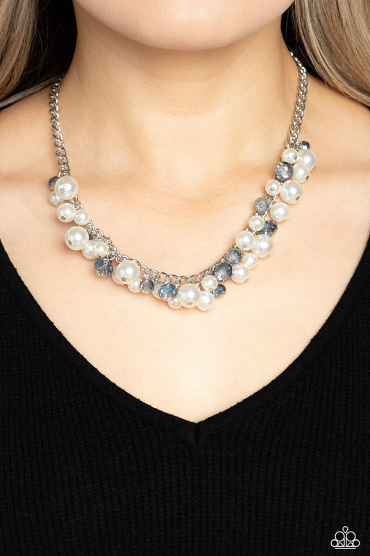 Glinting Goddess - Blue Crystal-Like Beads/White Pearl Paparazzi Necklace & matching earrings
