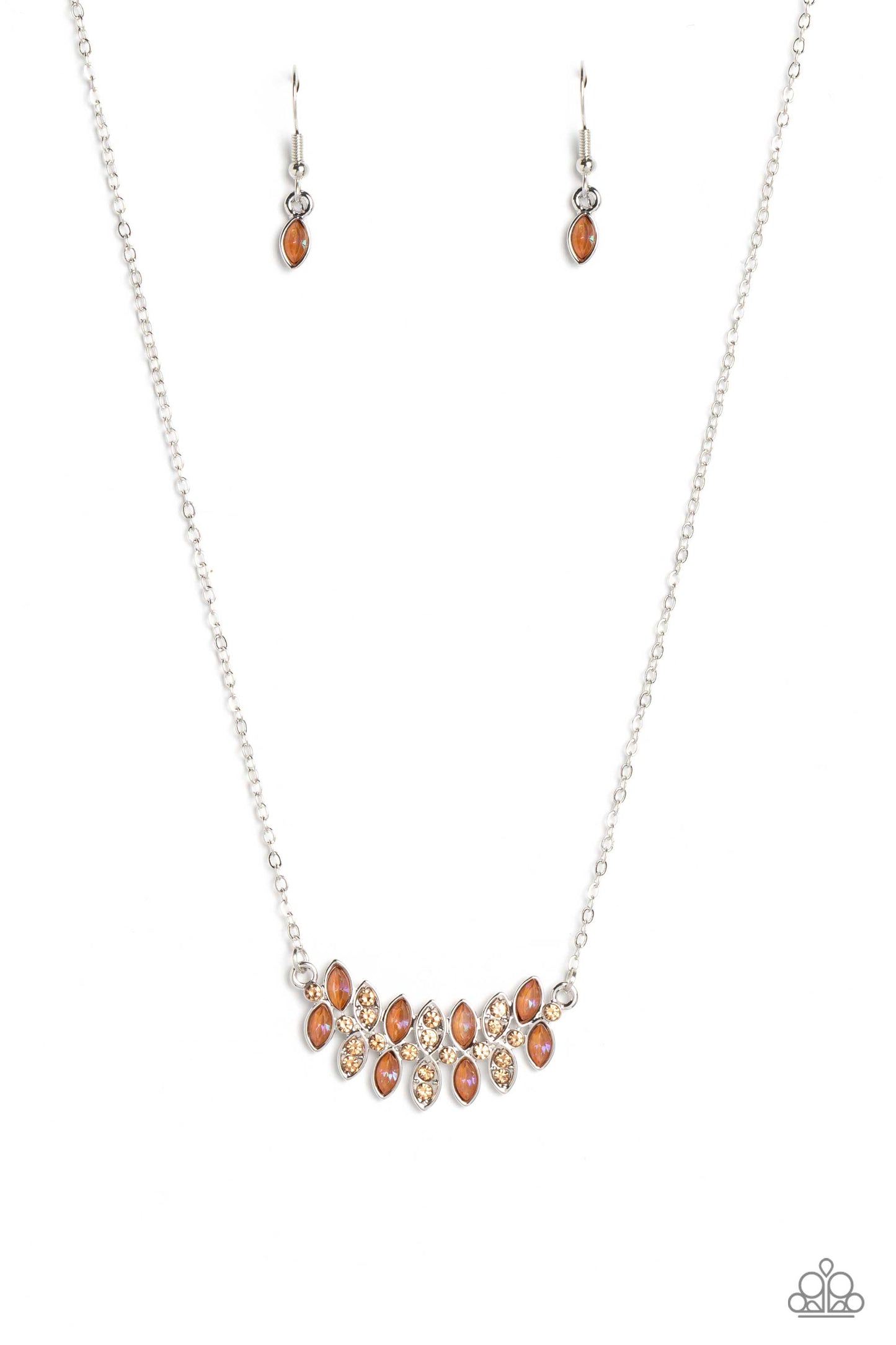 Lustrous Laurels - Brown/Topaz Gem Laurel Branch-Like Pendant Paparazzi Necklace & matching earrings