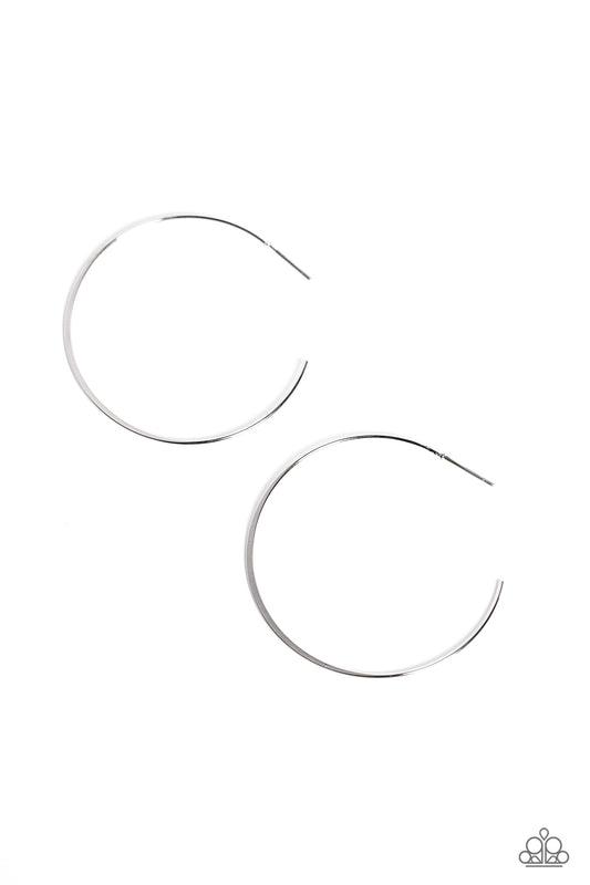 Seize the Sheen - Silver Thin Oversized Hoop Paparazzi Earrings