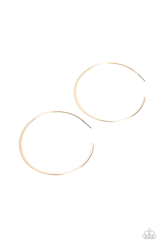 Metal Drama - Gold Thin Bar Hoop Paparazzi Earrings