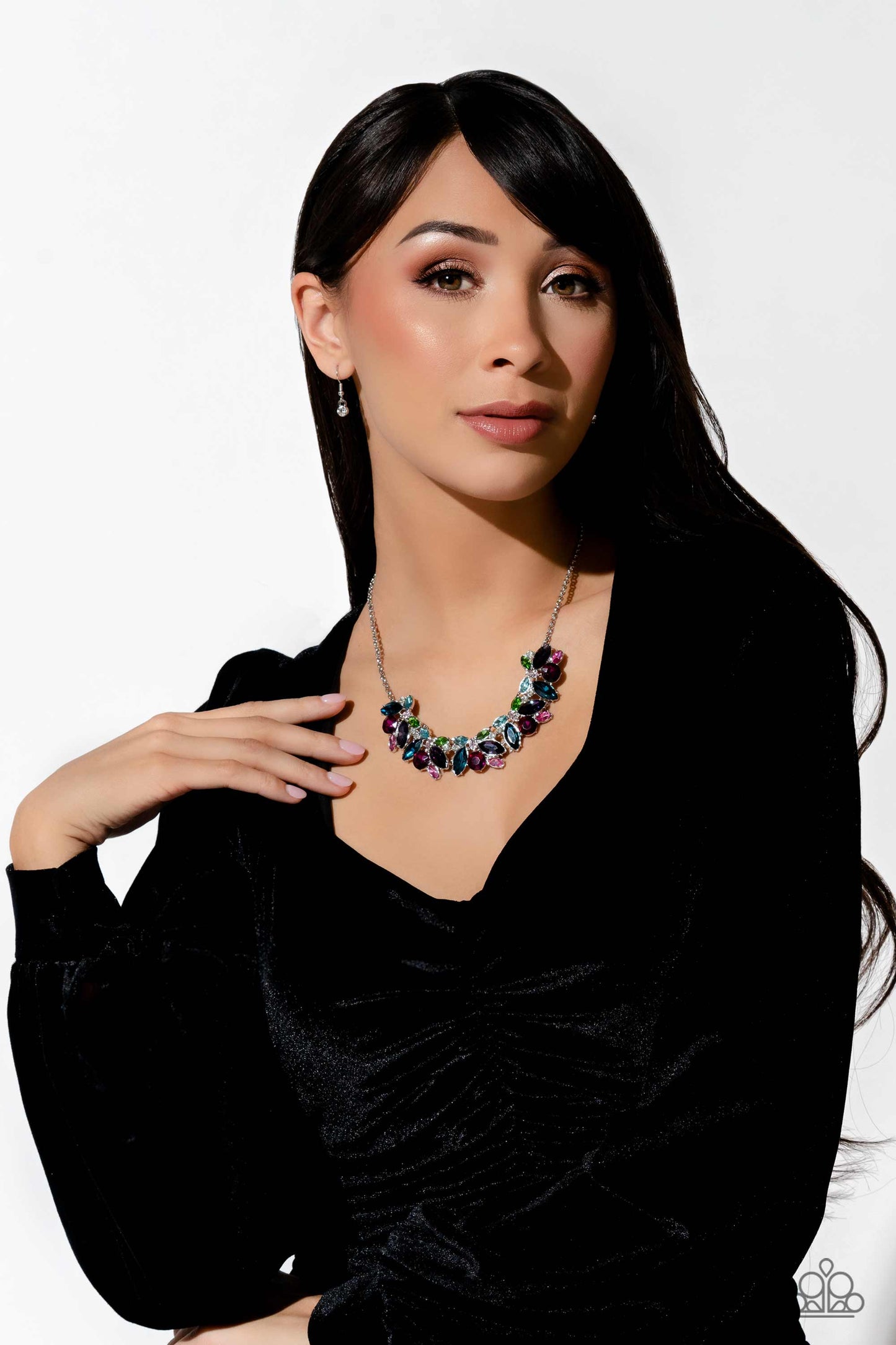 Crowning Collection - Multi Marquise-Cut Rhinestone Paparazzi Necklace & matching earrings