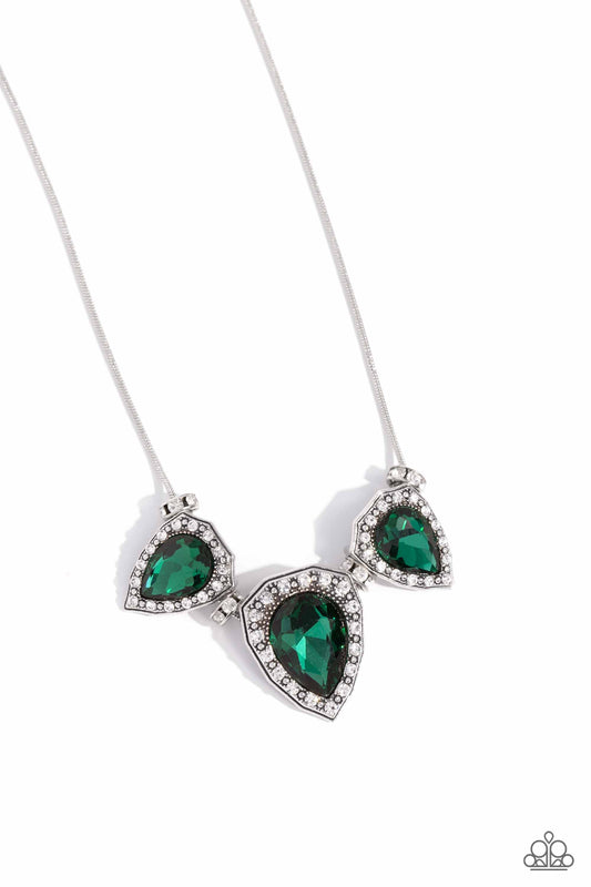 Majestic Met Ball - Green Teardrop Gems/White Rhinestones Paparazzi Necklace & matching earrings