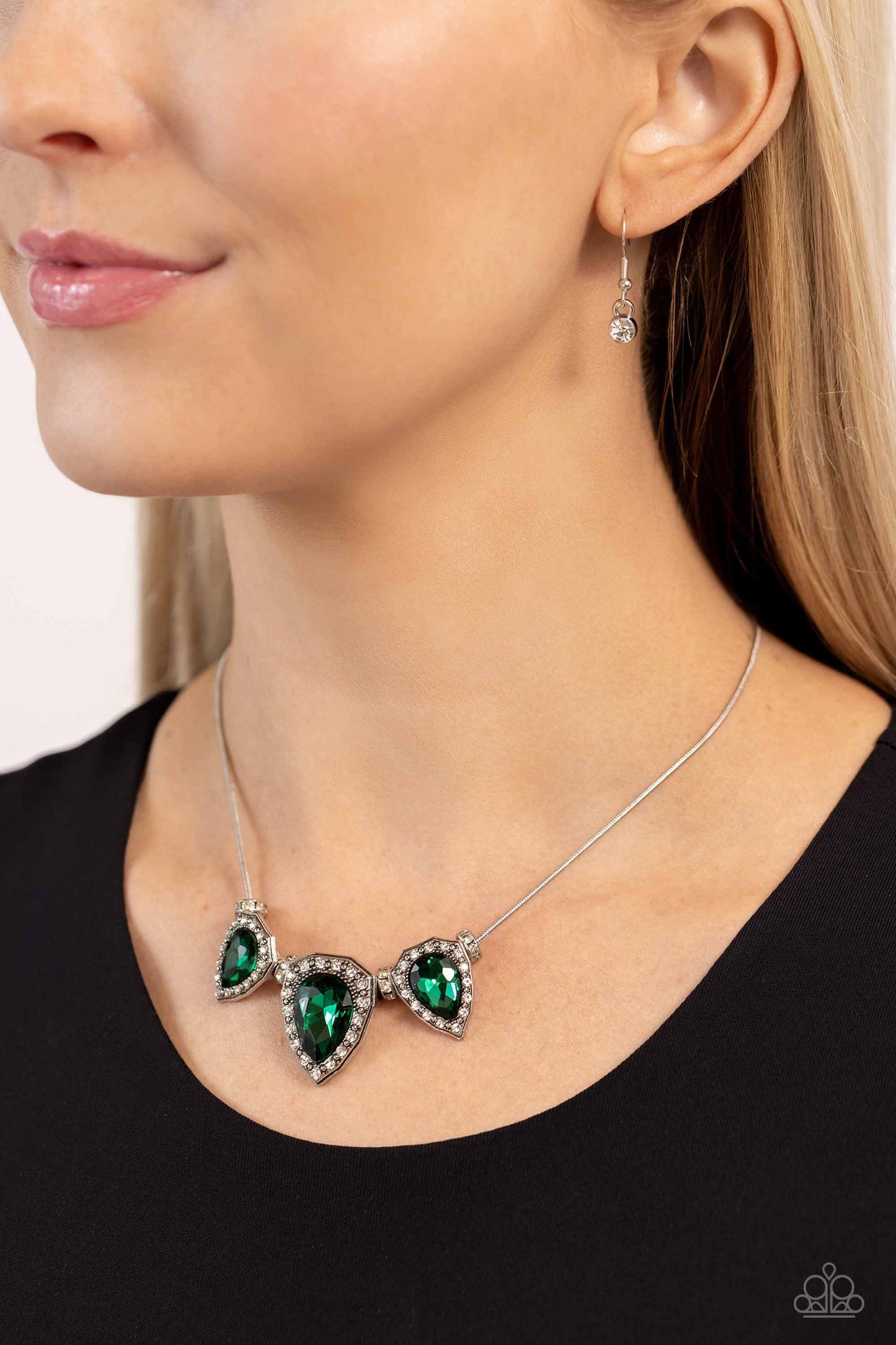 Majestic Met Ball - Green Teardrop Gems/White Rhinestones Paparazzi Necklace & matching earrings