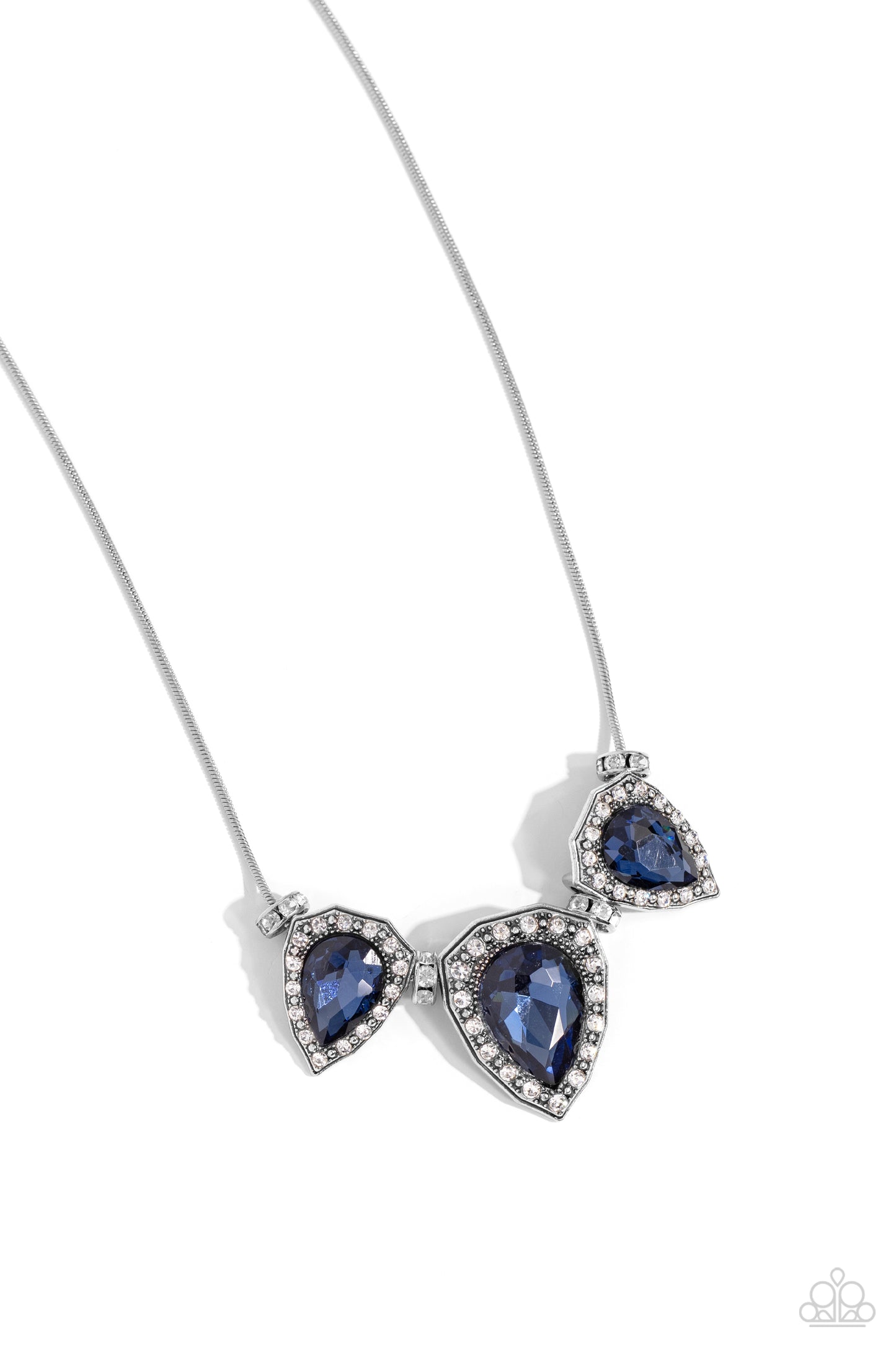Majestic Met Ball - Blue Teardrop Gems/White Rhinestone Paparazzi Necklace & matching earrings
