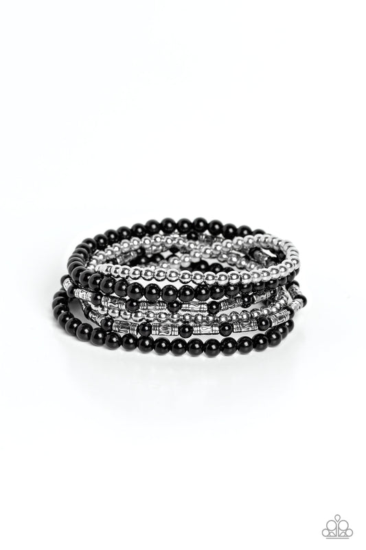 Mythical Magic - Black & Silver Beaded Set of 6 Paparazzi Stretch Bracelets