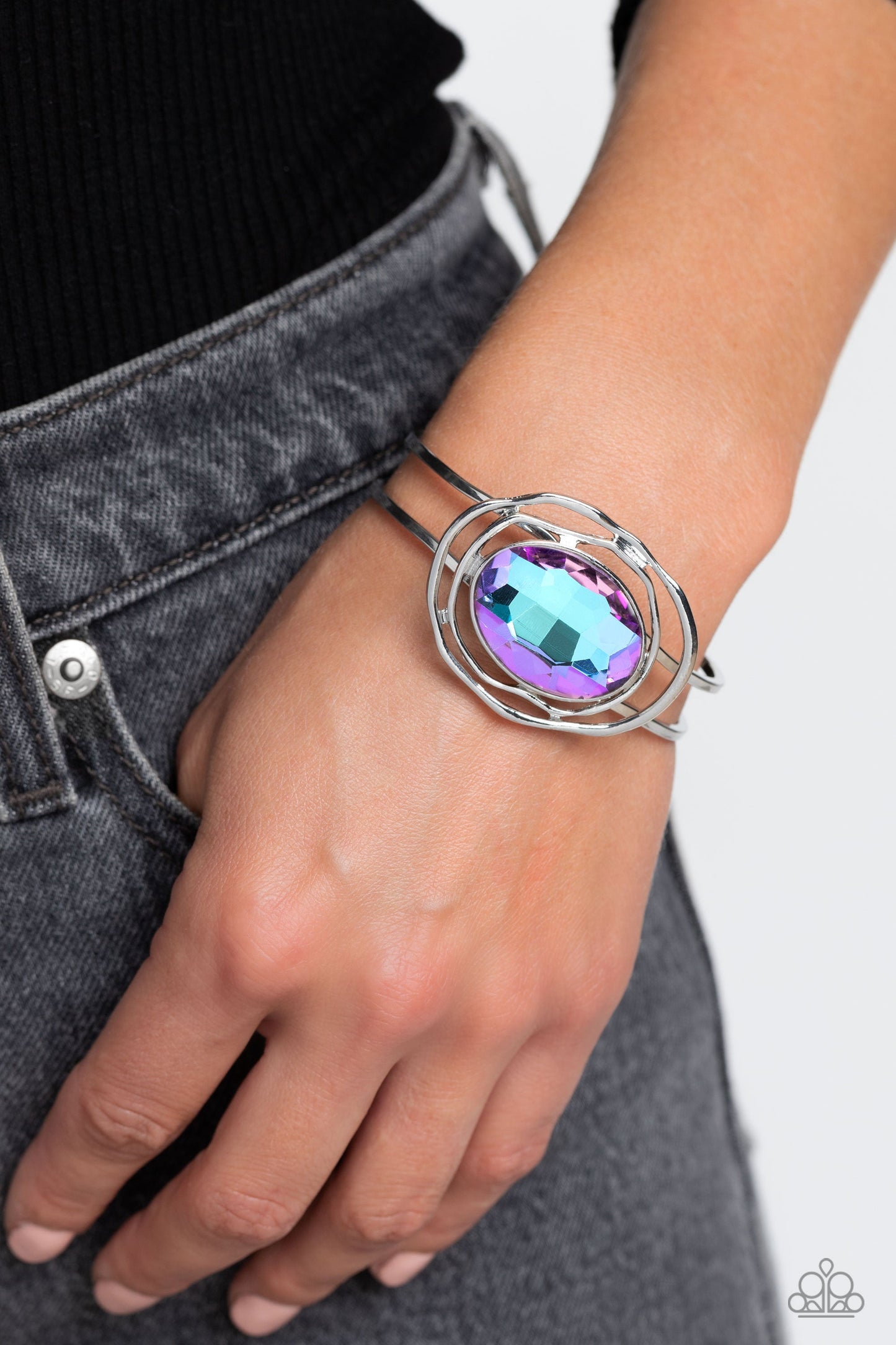 Substantial Sorceress - Purple Oversized Faceted Gem Paparazzi Hinge Bracelet