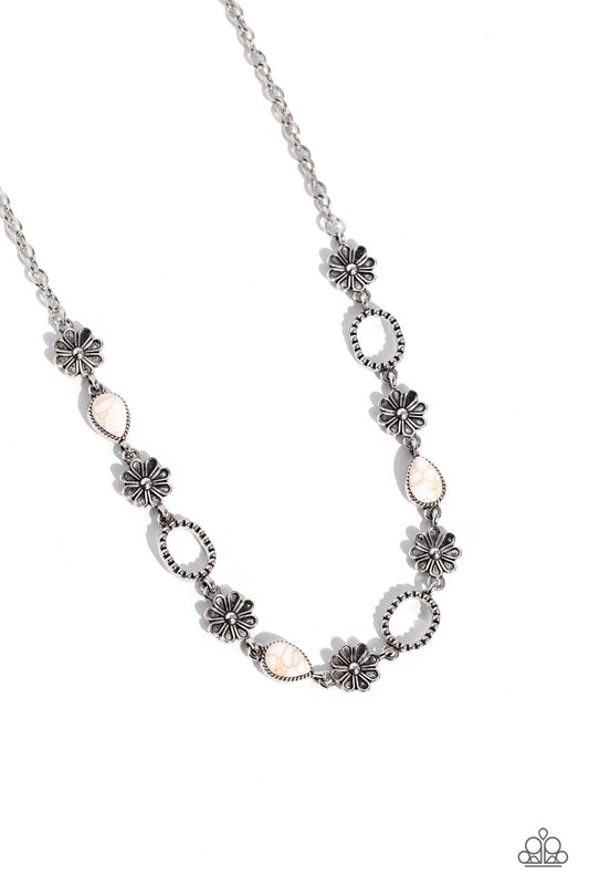 Casablanca Chic - White Teardrop Stones/Metallic Daisy Charms Paparazzi Necklace & matching earrings