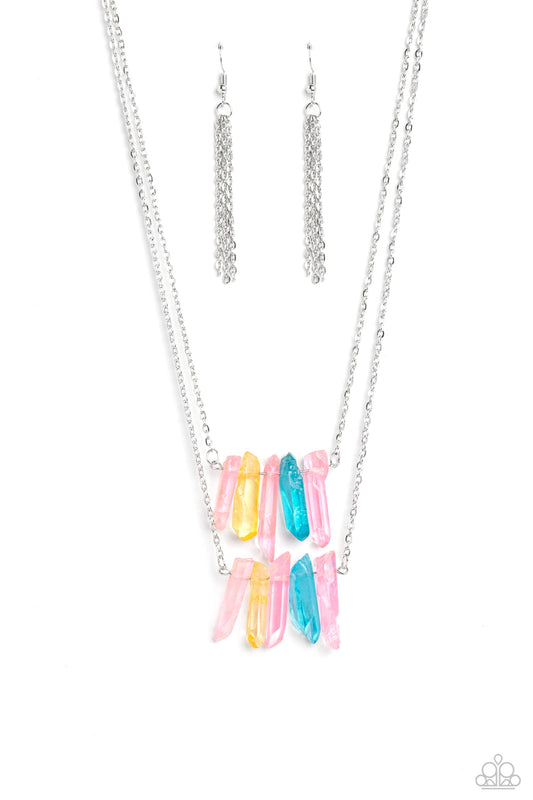 Crystal Catwalk - Multi Pink, Blue, & Yellow Crystal-Like Stone Pendant Paparazzi Necklace & matching earrings