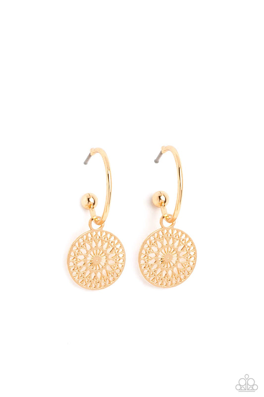 Mandala Maiden - Gold Floral-Like Filigree Disc/Dainty Gold Hoop Paparazzi Earrings