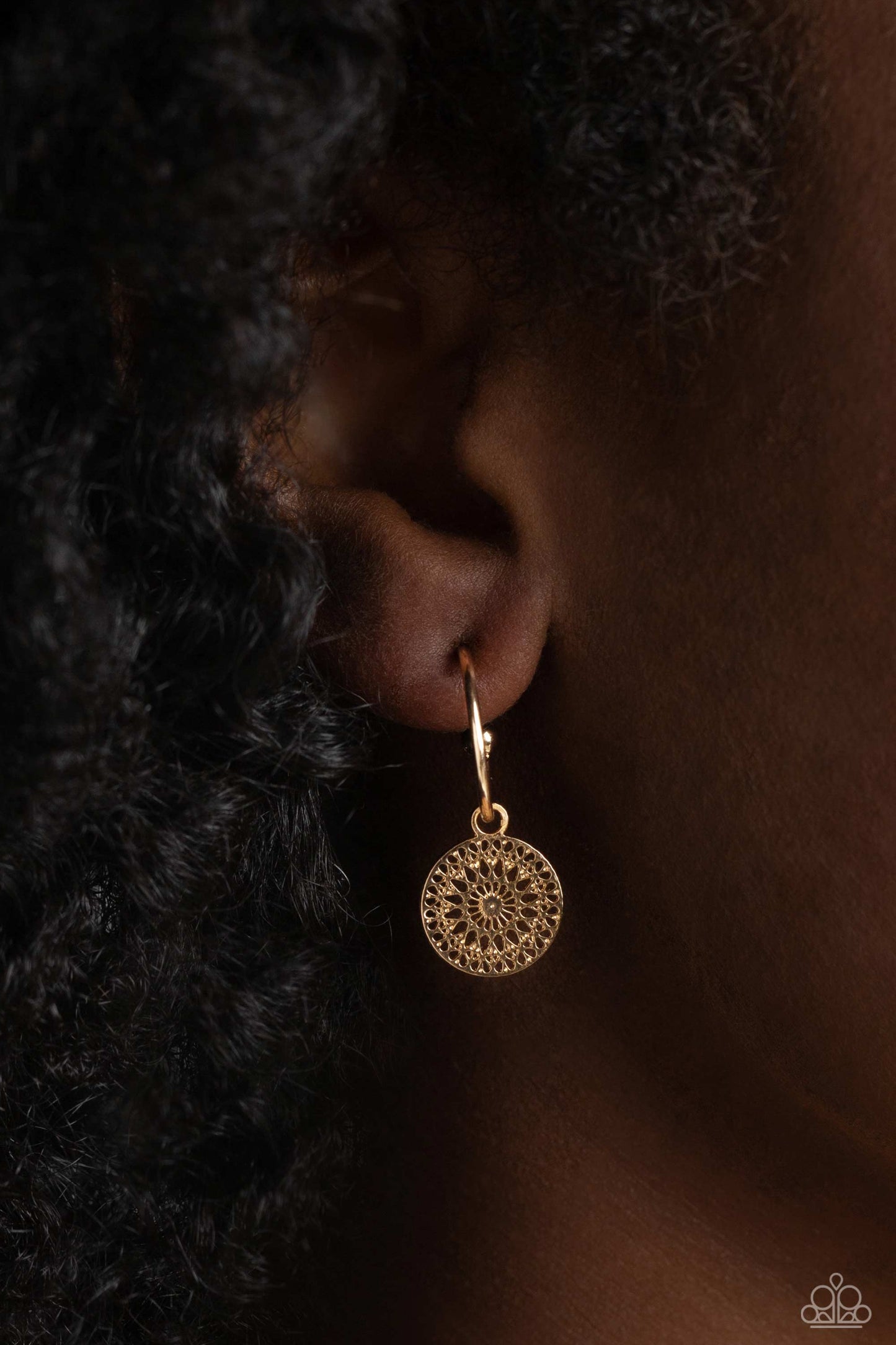 Mandala Maiden - Gold Floral-Like Filigree Disc/Dainty Gold Hoop Paparazzi Earrings
