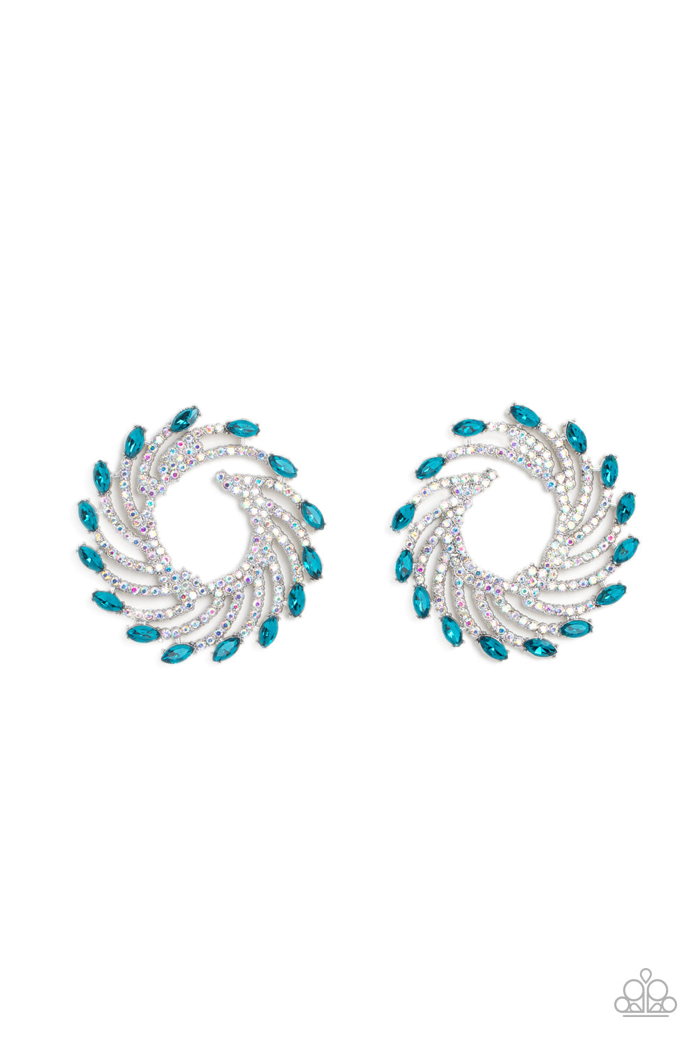 Firework Fanfare - Blue Marquise-Cut Gems & Iridescent Rhinestone "Fan" Paparazzi Earrings