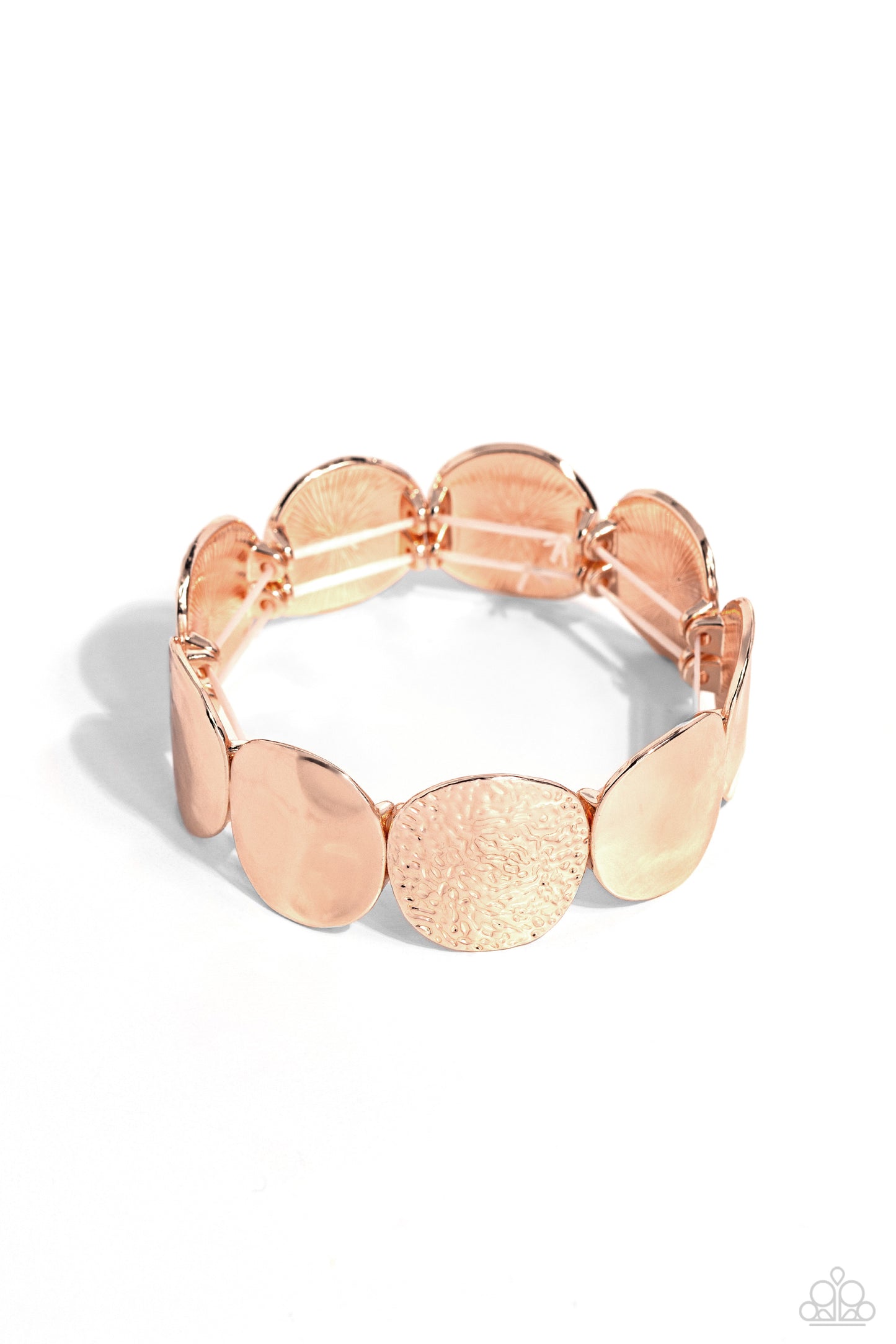 Rippling Record - Rose Gold Asymmetrical Discs Paparazzi Stretch Bracelet