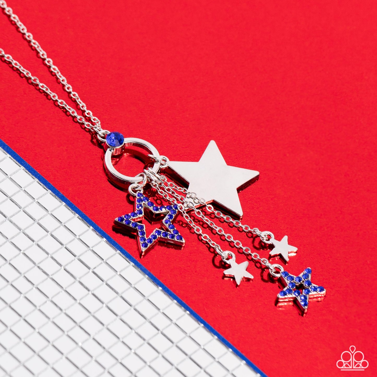 Starry Statutes - Blue Rhinestone Stars/Silver Stars Pendant Paparazzi Necklace & matching earrings