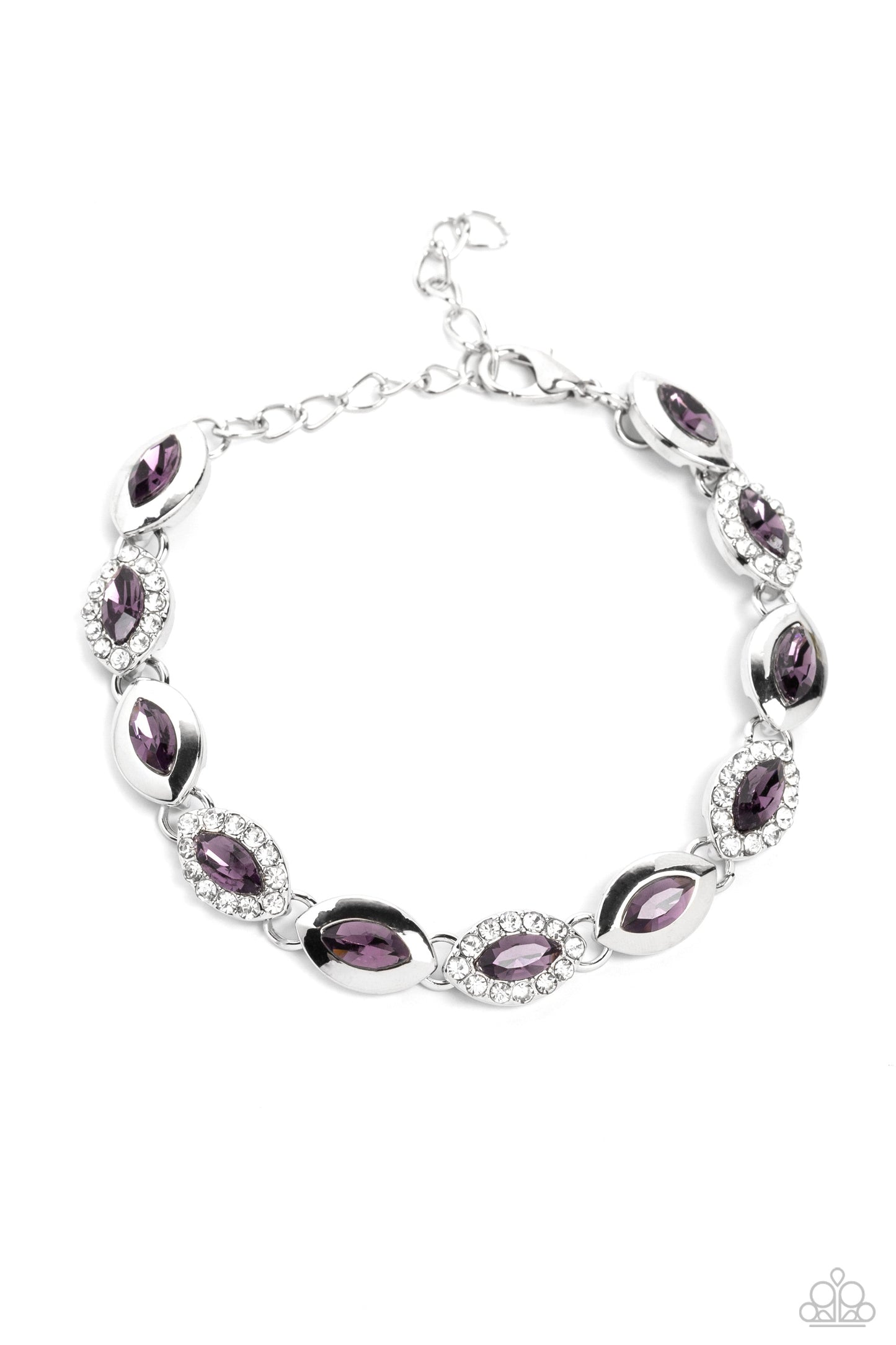 Some Serious Sparkle - Purple Rhinestones/Silver Marquise-Cut Frames Paparazzi Adjustable Bracelet