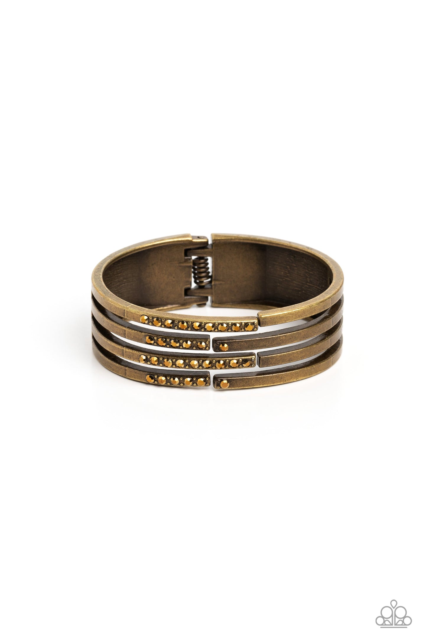 Labyrinth Lure - Brass Bars & Aurum Gem Paparazzi Hinge Bracelet