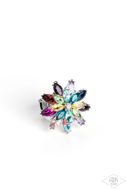 Am I GLEAMing? - Multi Colorful Rhinestone Floral Inspired Paparazzi Ring