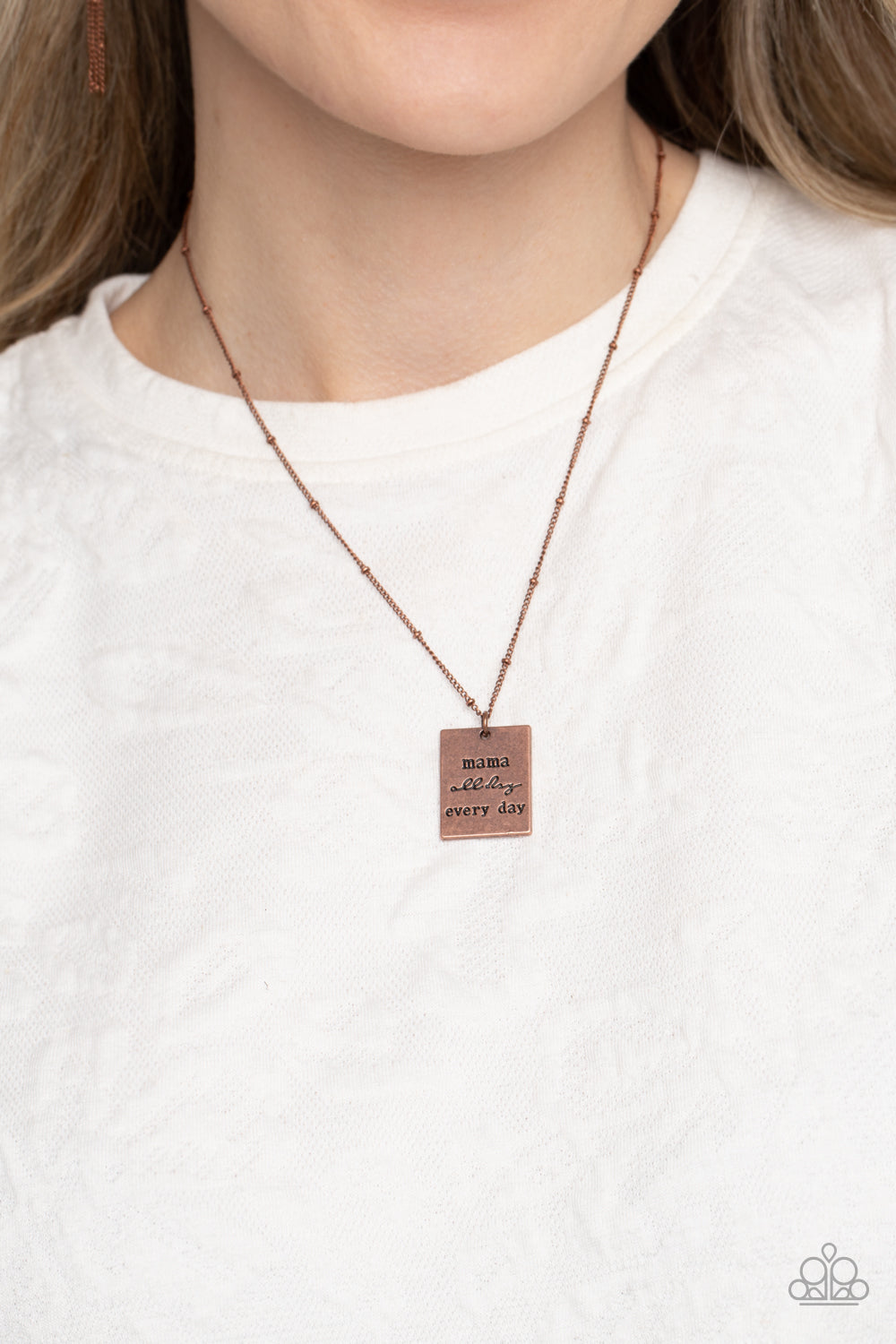 Mama MVP - Copper "mama all day every day' Stamped Plate Paparazzi Necklace & matching earrings