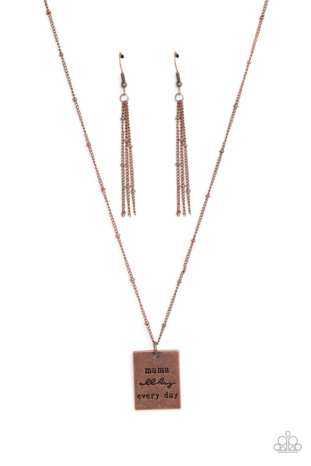 Mama MVP - Copper "mama all day every day' Stamped Plate Paparazzi Necklace & matching earrings