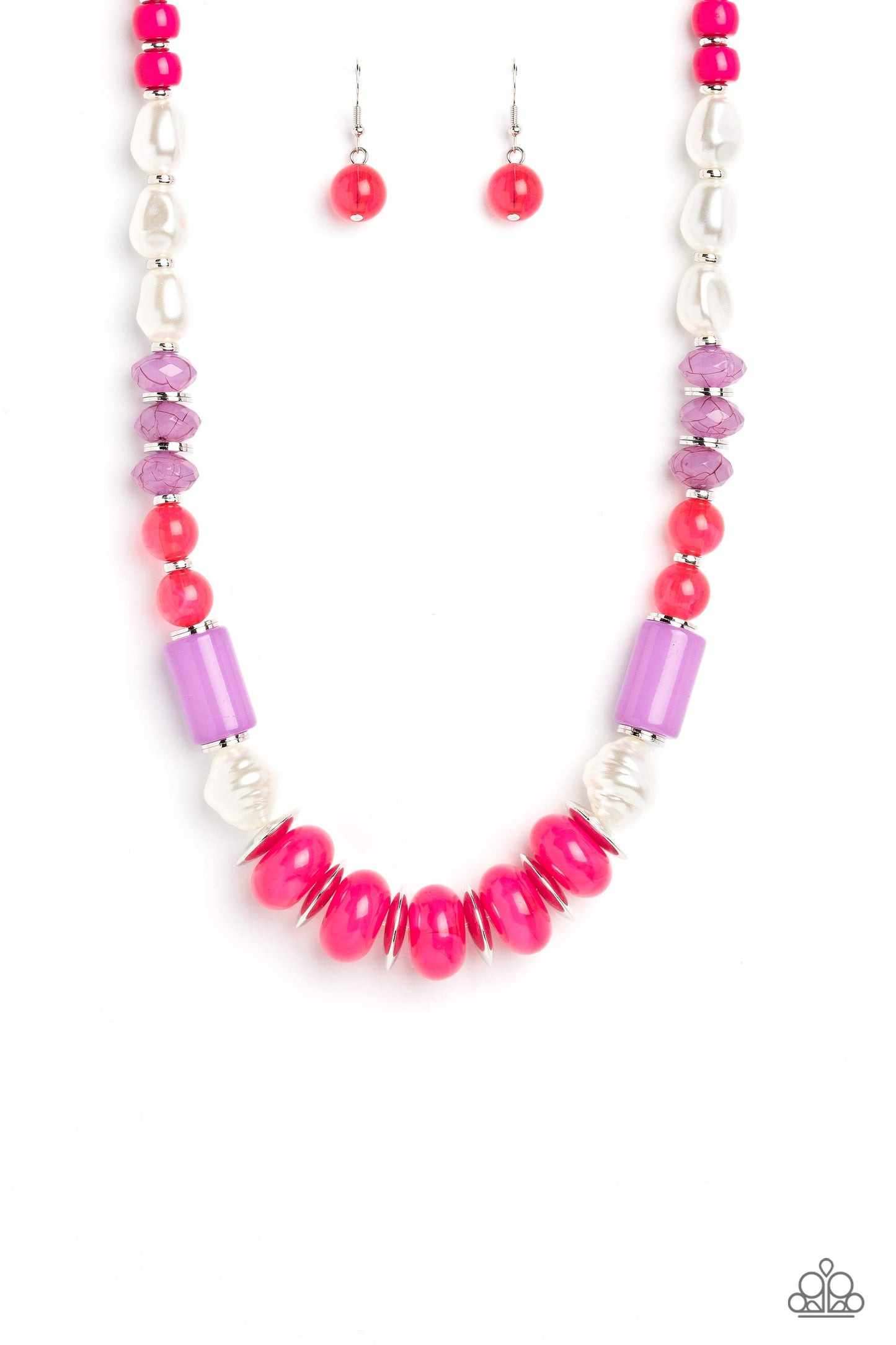 A SHEEN Slate - Pink, Purple, & Pearl Beaded Paparazzi Necklace & matching earrings