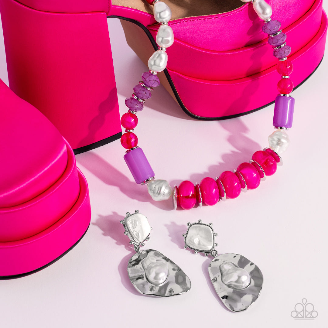 A SHEEN Slate - Pink, Purple, & Pearl Beaded Paparazzi Necklace & matching earrings