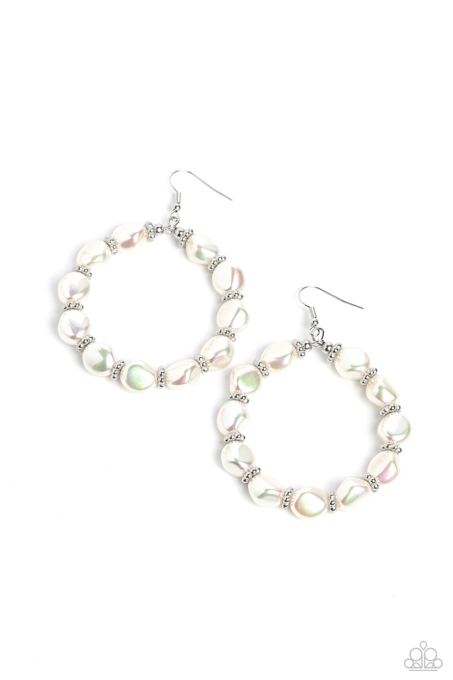 The PEARL Next Door - White Iridescent Pearls & Silver Accent Paparazzi Earrings