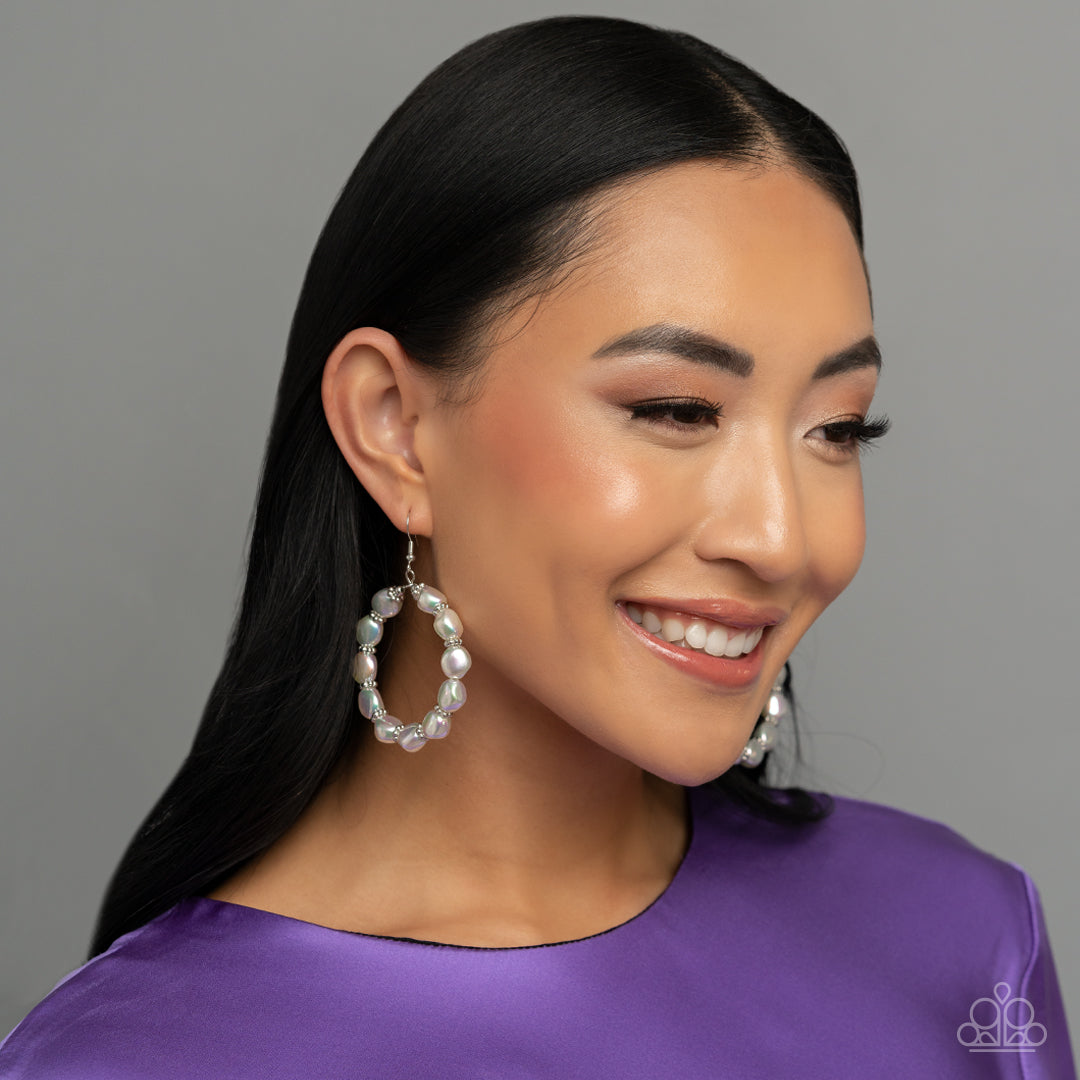 The PEARL Next Door - White Iridescent Pearls & Silver Accent Paparazzi Earrings