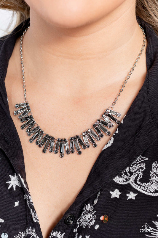 Sunburst Season - Silver Metallic Finish Bars/Hematite Gems Paparazzi Necklace & matching earrings