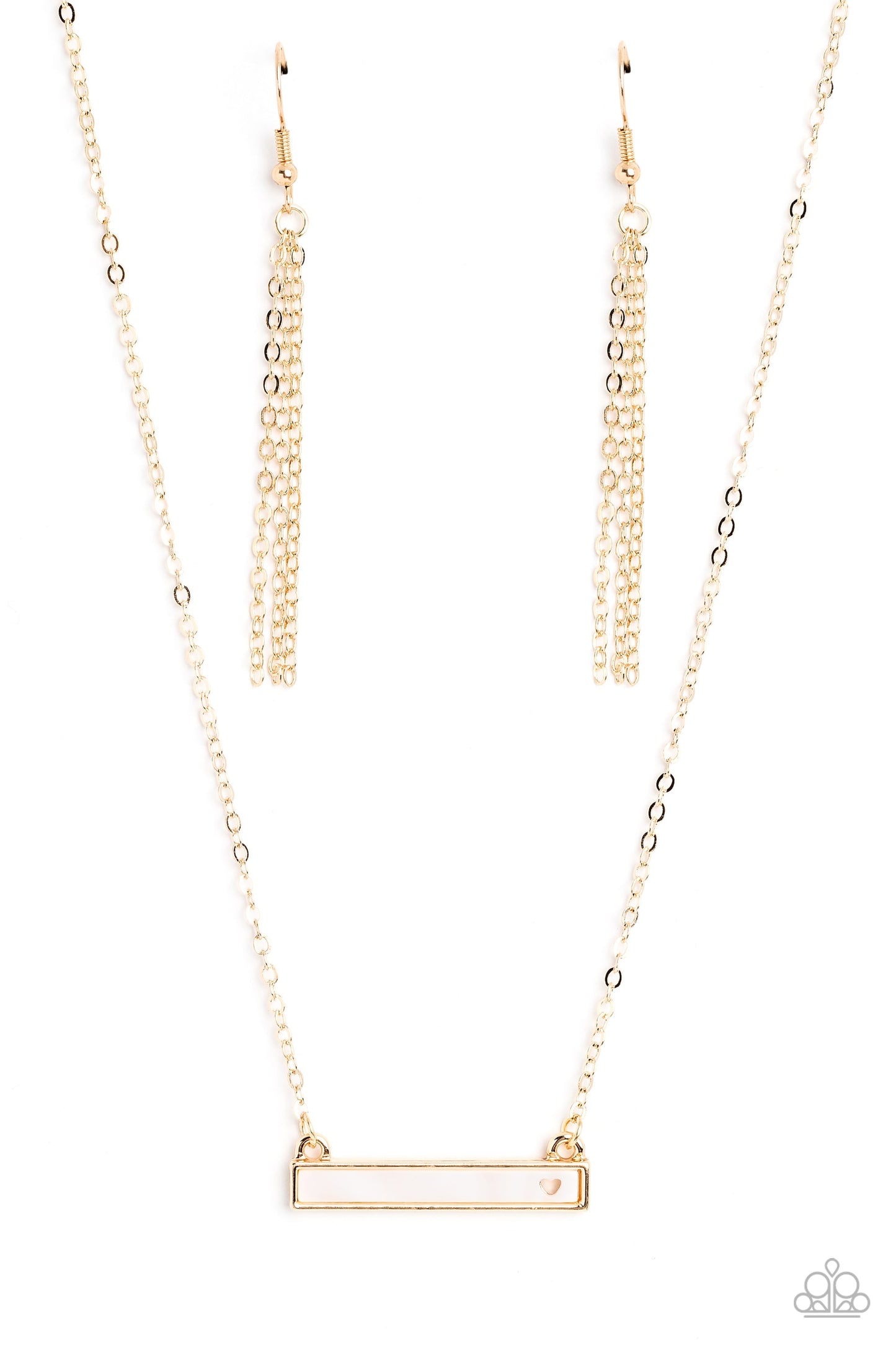 Devoted Darling - Gold Plate/Rectangular White Shell/Dainty Heart Cutout Pendant Paparazzi Necklace & matching earrings