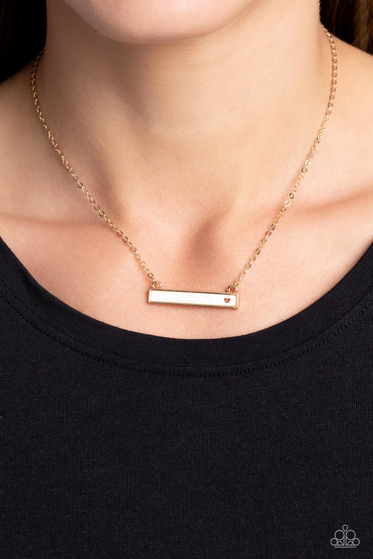 Devoted Darling - Gold Plate/Rectangular White Shell/Dainty Heart Cutout Pendant Paparazzi Necklace & matching earrings