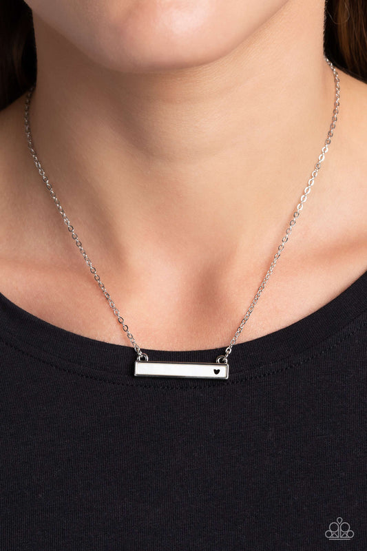 Devoted Darling - White Shell/Dainty Heart Cut-Out Pendant Paparazzi Necklace & matching earrings