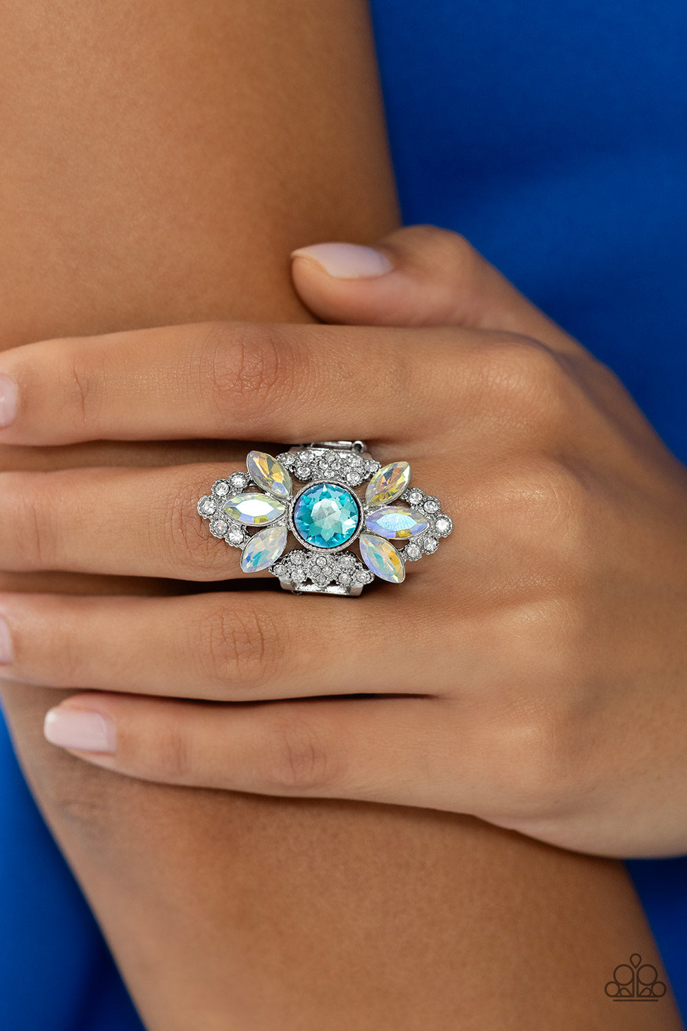 GLISTEN Here! - Blue, White, & Iridescent Rhinestone Paparazzi Ring