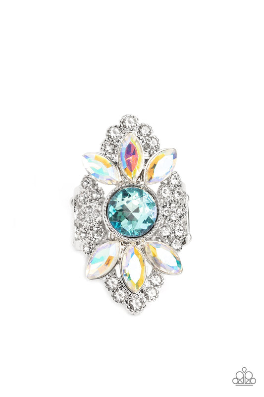 GLISTEN Here! - Blue, White, & Iridescent Rhinestone Paparazzi Ring