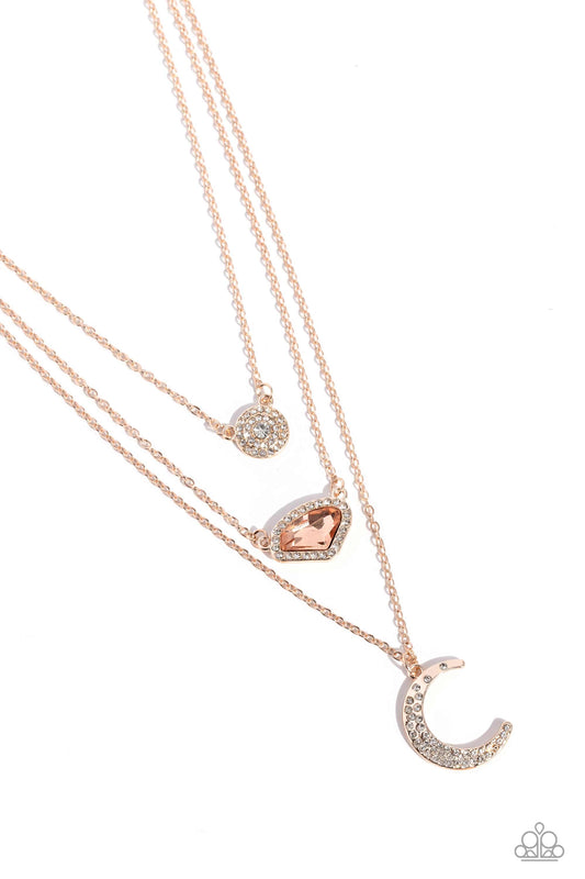 Lunar Lineup - Rose Gold Stellar Pendant Paparazzi Necklace & matching earrings