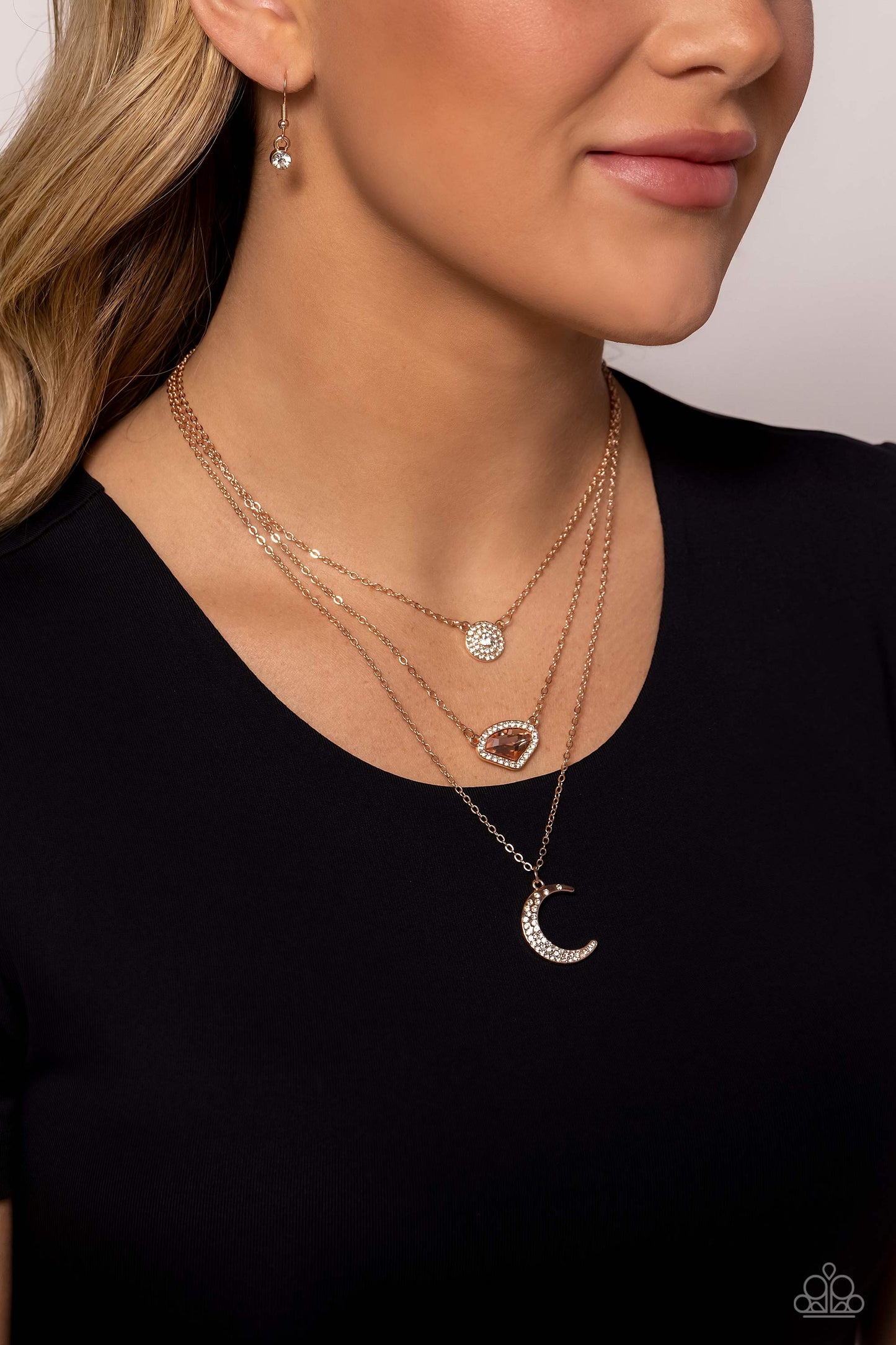 Lunar Lineup - Rose Gold Stellar Pendant Paparazzi Necklace & matching earrings